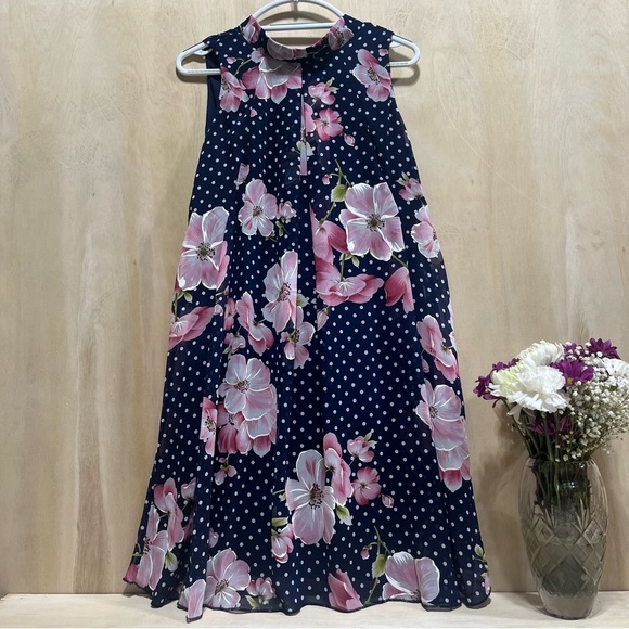 Navy Pink Summer Casual Floral Sleeveless Tank Dress Size 12 Robbie Bee - Picture 1 of 5